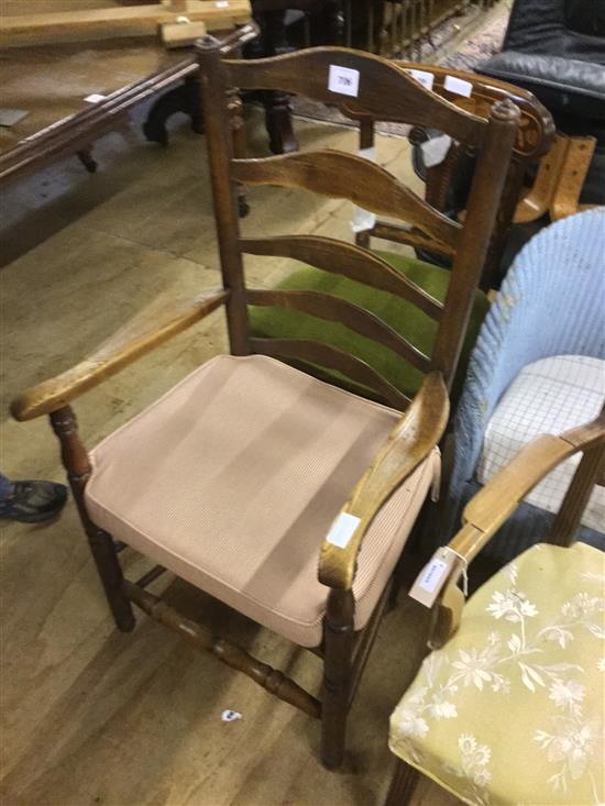 Oak ladder back elbow chair